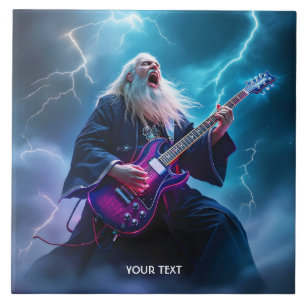 Fantasy Cute Wizard Playing Guitar Tile