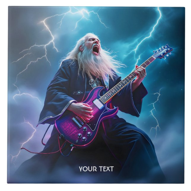 Fantasy Cute Wizard Playing Guitar Tile (Front)