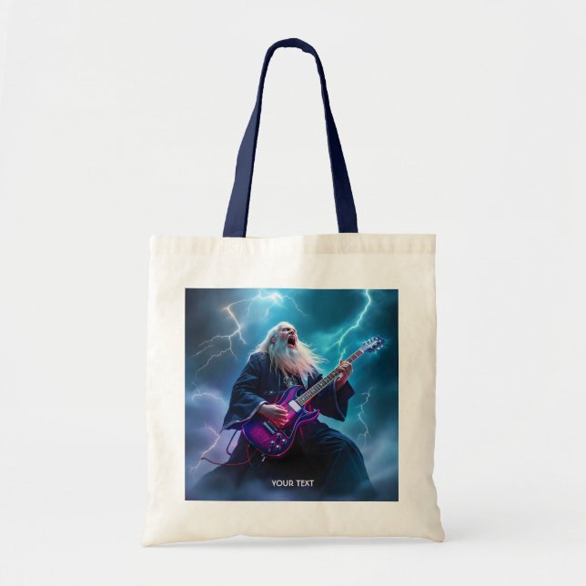 Fantasy Cute Wizard Playing Guitar Tote Bag (Front)