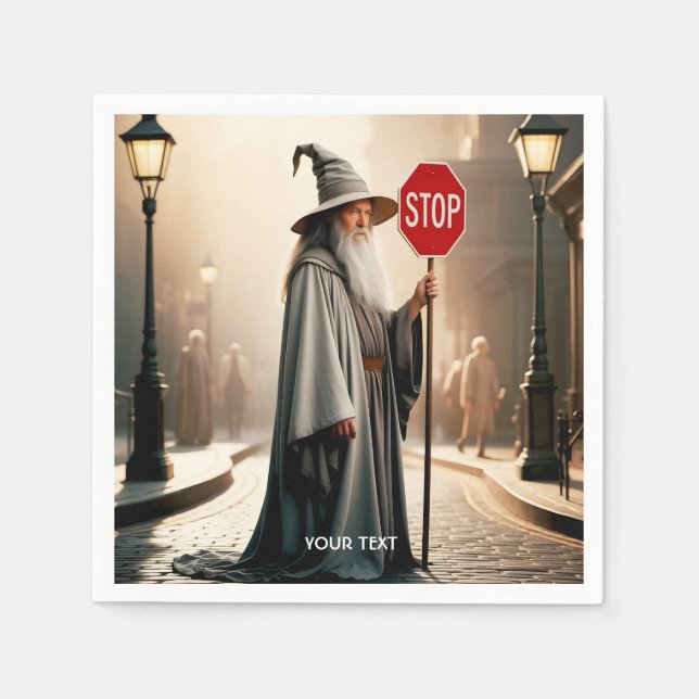 Fantasy Cute Wizard Sign Stop Napkin (Front)
