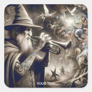 Fantasy Cute Wizard Trumpet Forest Square Sticker