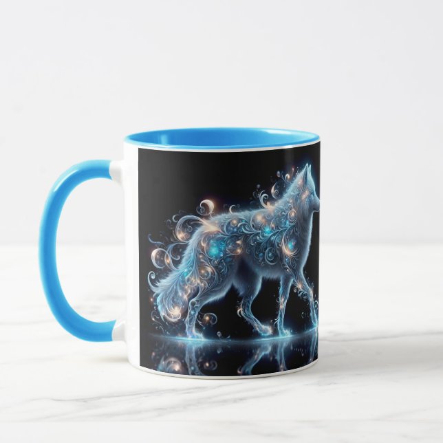 Fantasy Cute Wolf Blue Reflection Mug (Left)