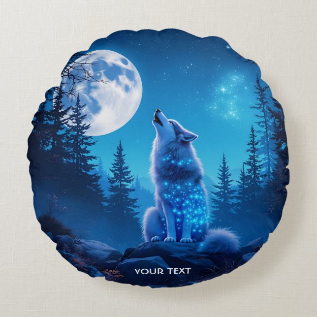 Fantasy Cute  Wolf Double Exposition  Round Cushion (Front)