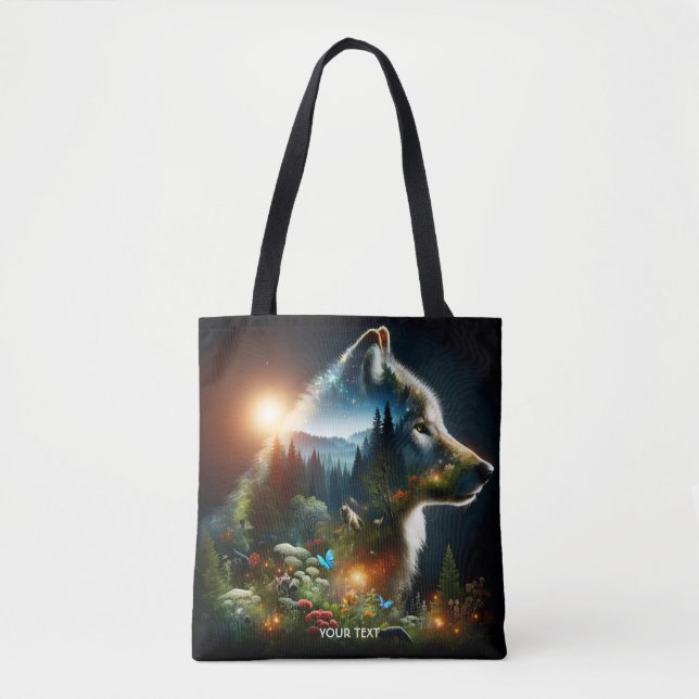 Fantasy Cute Wolf Double Exposition Tote Bag (Front)