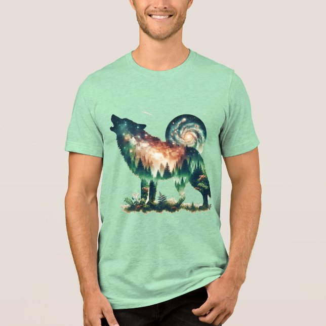 Fantasy Cute Wolf Double Exposition Tri-Blend Shirt (Front)