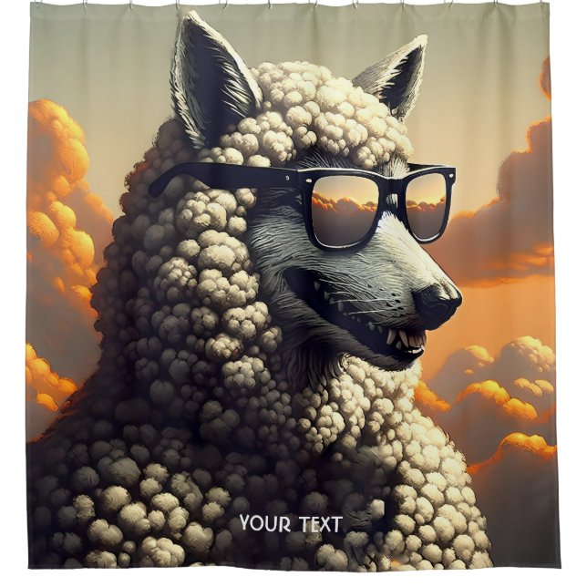 Fantasy Cute Wolf Dressed Sheep Shower Curtain (Front)