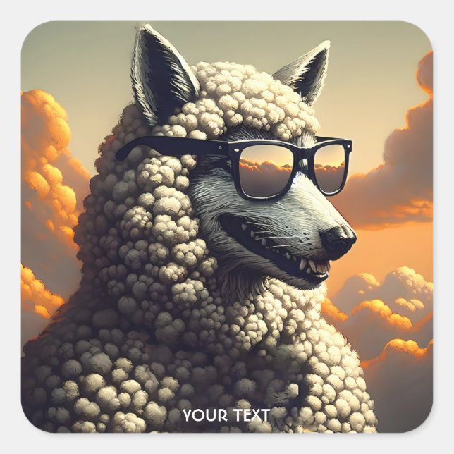 Fantasy Cute Wolf Dressed Sheep Square Sticker (Front)
