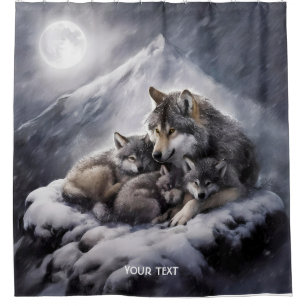 Fantasy Cute Wolf Family Winter Shower Curtain