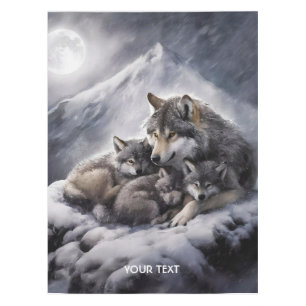 Fantasy Cute Wolf Family Winter Tablecloth