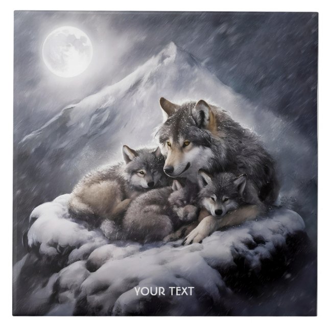 Fantasy Cute Wolf Family Winter Tile (Front)