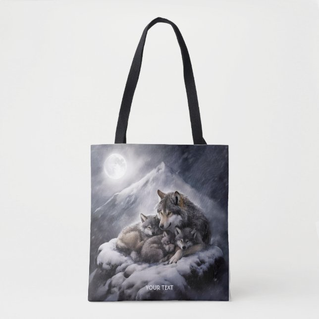 Fantasy Cute Wolf Family Winter Tote Bag (Front)
