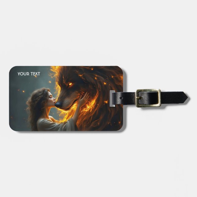 Fantasy Cute Wolf Girl Fire Luggage Tag (Front Horizontal)