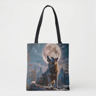 Fantasy Cute Wolf Howling To Moon Tote Bag