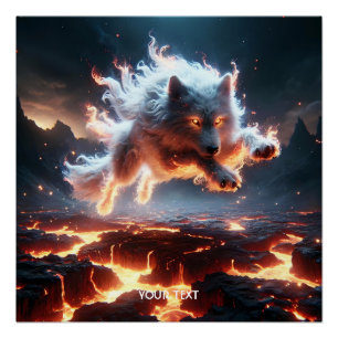 Fantasy Cute Wolf Lava Fire Poster