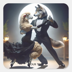 Fantasy Cute Wolf Sheep Tango Square Sticker