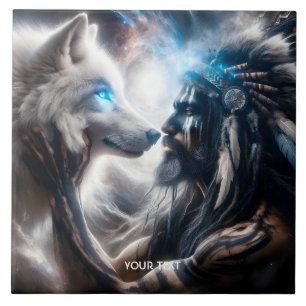 Fantasy Cute Wolf Tribal Man Tile