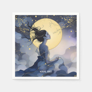 Fantasy Cute Woman Trees Moon Napkin
