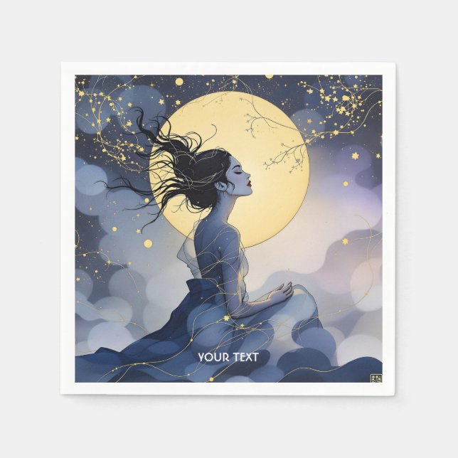 Fantasy Cute  Woman Trees Moon Napkin (Front)