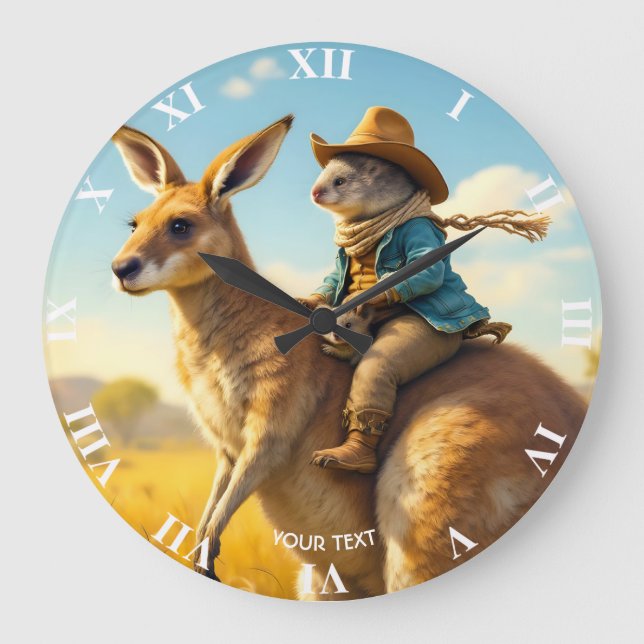 Fantasy Cute Wombat Kangaroo Koala Large Clock (Front)