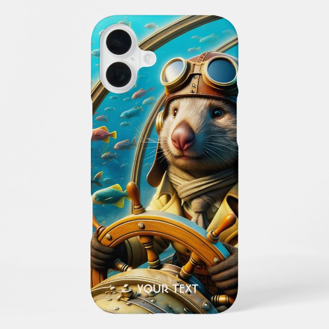 Fantasy Cute Wombat Pilot Underwater iPhone Case (Back)