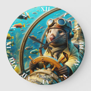 Fantasy Cute Wombat Pilot Underwater Large Clock