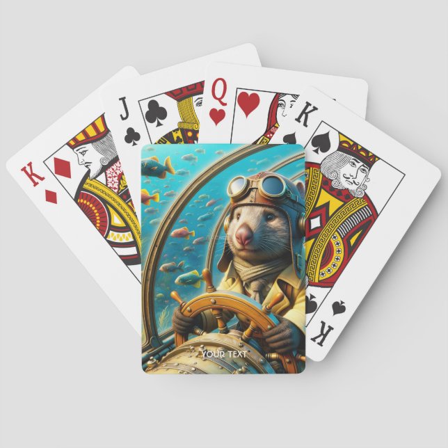 Fantasy Cute Wombat Pilot Underwater Playing Cards (Back)