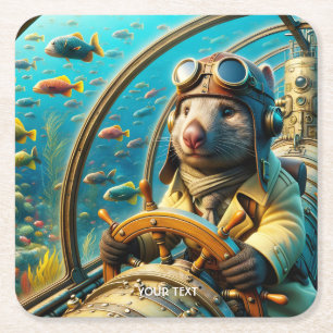 Fantasy Cute Wombat Pilot Underwater Square Paper Coaster