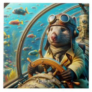 Fantasy Cute Wombat Pilot Underwater Tile