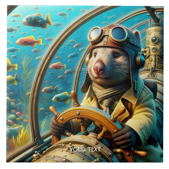 Fantasy Cute Wombat Pilot Underwater Tile (Front)