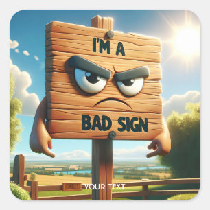 Fantasy Cute Wooden Bad Sign Square Sticker