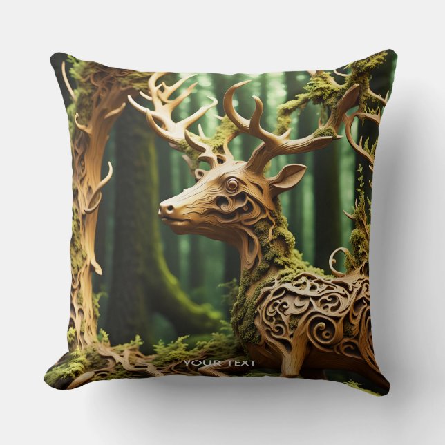 Fantasy Cute Wooden Carving Deer Cushion (Front)