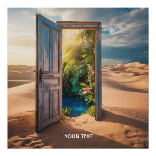 Fantasy Cute Wooden Door Desert Poster