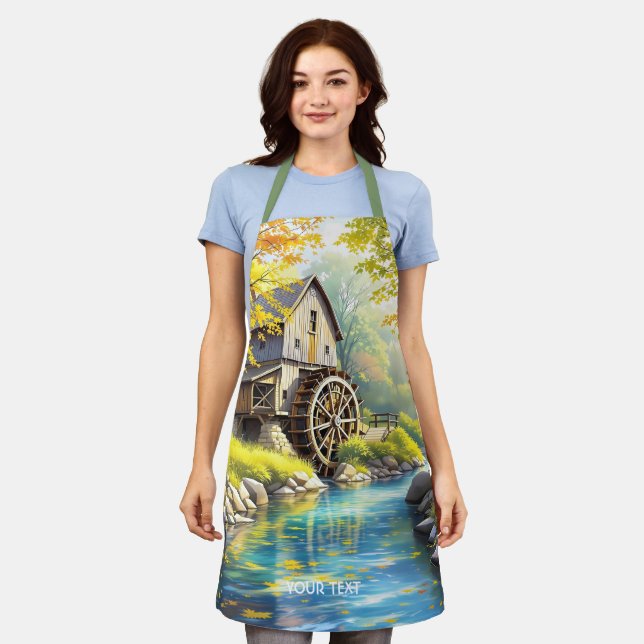 Fantasy Cute Wooden Watermill River Apron (Worn)