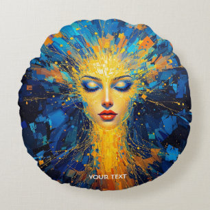 Fantasy Cute Yellow Blue Girl Round Cushion