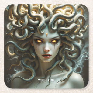 Fantasy Cute Yellow Eyes Snakes Square Paper Coaster