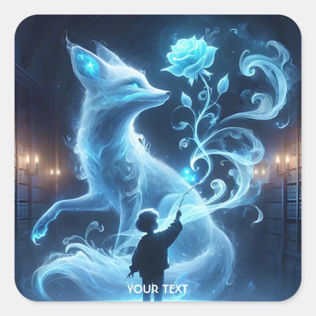 Fantasy Cute Young Blue Wizard Square Sticker (Front)