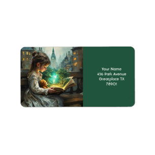 Fantasy Cute Young Girl Reading Label