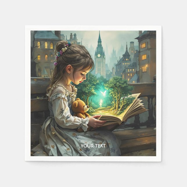 Fantasy Cute Young Girl Reading Napkin (Front)