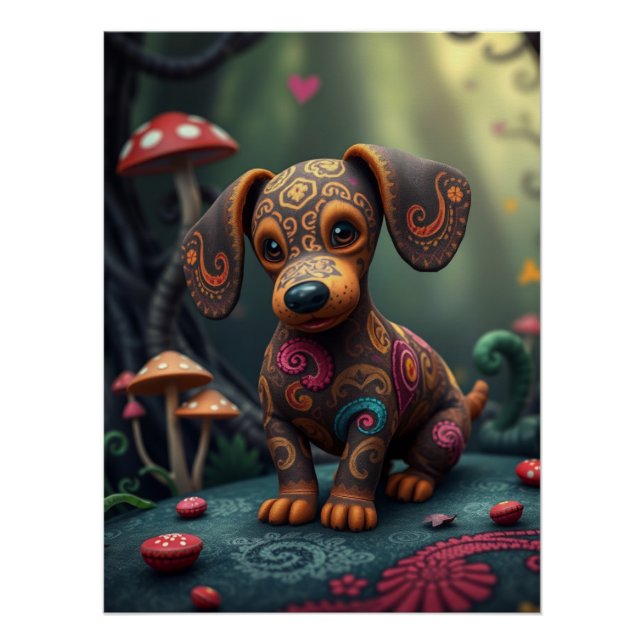 Fantasy Dachshund Puppy Art  Poster (Front)