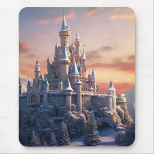 Fantasy digital castle in the mountains mouse pad
