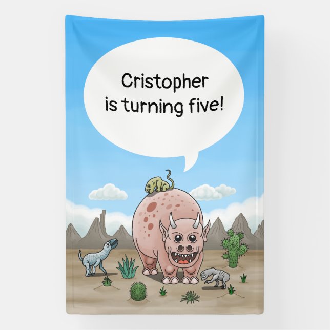 Fantasy dinosaur birthday banner (Vertical)