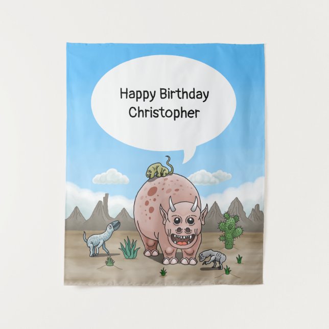 Fantasy dinosaur birthday tapestry (Front)