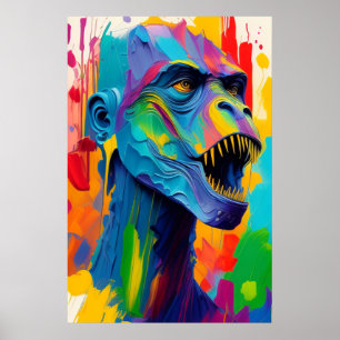Fantasy Dinosaur Humonoid Futuristic Cyborg T-Rex  Poster