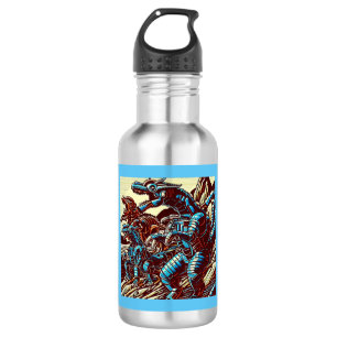 Fantasy Dinosaur Robots Anime - Woodcut 3 532 Ml Water Bottle