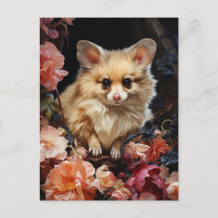 Fantasy Dog Mouse in the Flowers Postcard