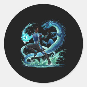 Fantasy Dragon African American Black Man Superher Classic Round Sticker
