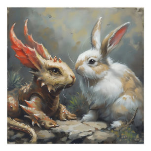 Fantasy Dragon and Rabbit Photo Print