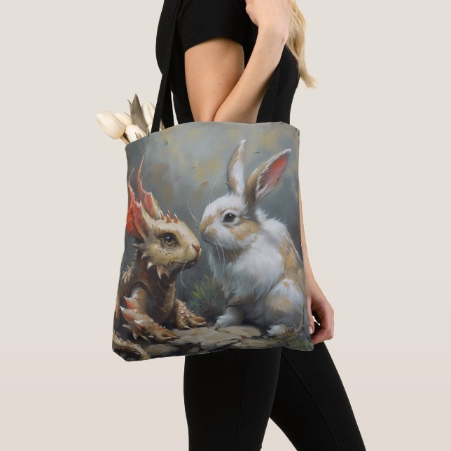 Fantasy Dragon and Rabbit Tote Bag (Close Up)
