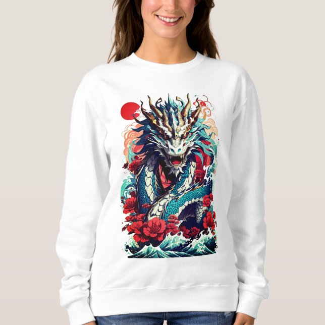 Fantasy Dragon And Red Roses Sweatshirt (Front)