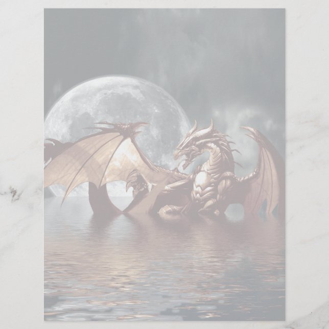 Fantasy Dragon and Rising Moon over Ocean (Front)